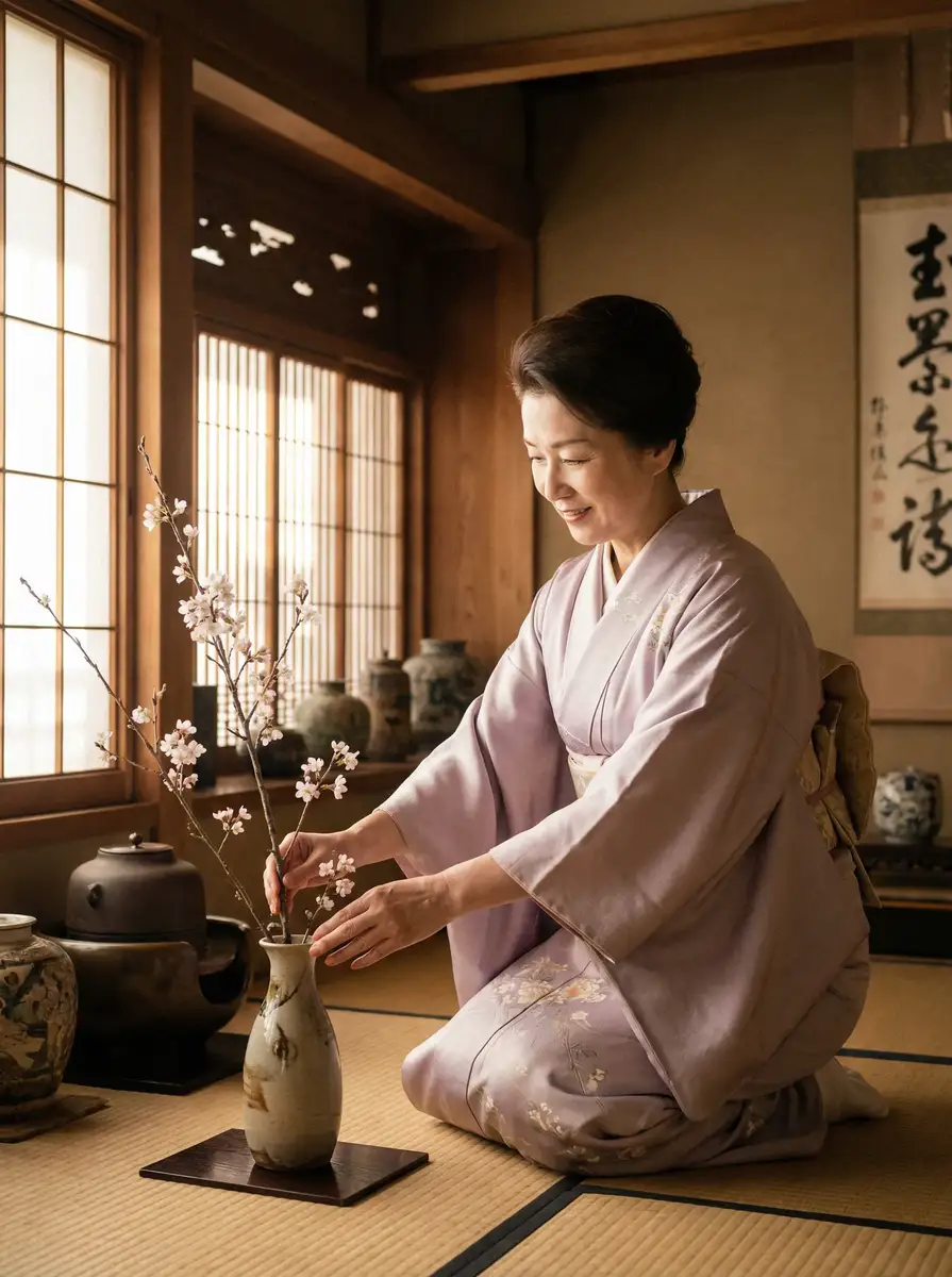 一位优雅的 《内衣办公室》内衣办公室官方入口::真实可靠内衣办公室影院导航 在和室中插花